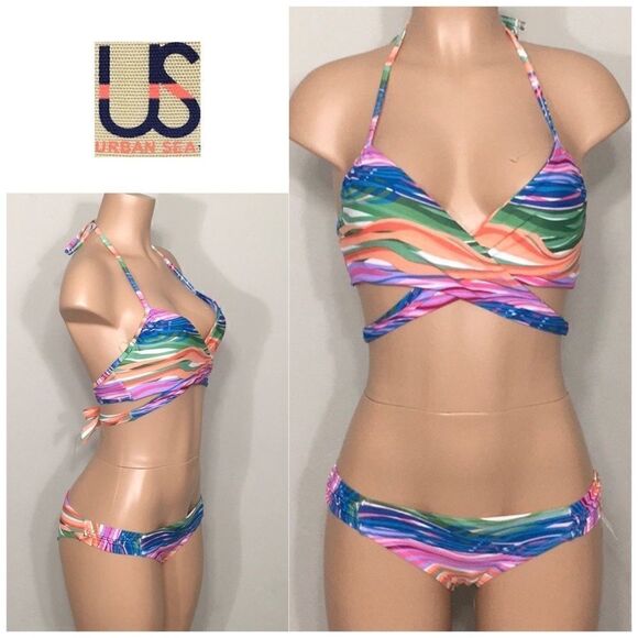 URBAN SEA multi colored wrap bikini. - Picture 1 of 9